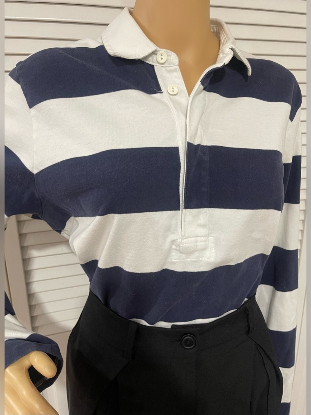 J. Crew Navy and White Striped Rugby Polo
